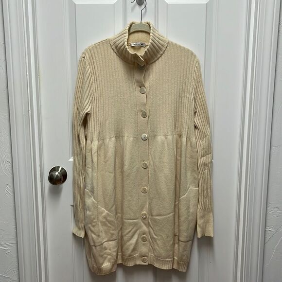 Autumn Cashmere Ivory Turtleneck Long Ribbed Cardigan - Picture 1 of 8